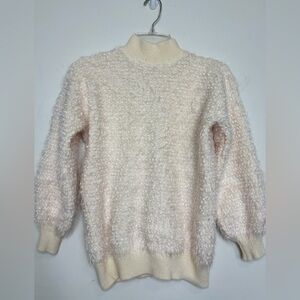 Korean Style Fuzzy Glittery Textured Sweater Cream Pastel Fits S/M Mockneck BN13